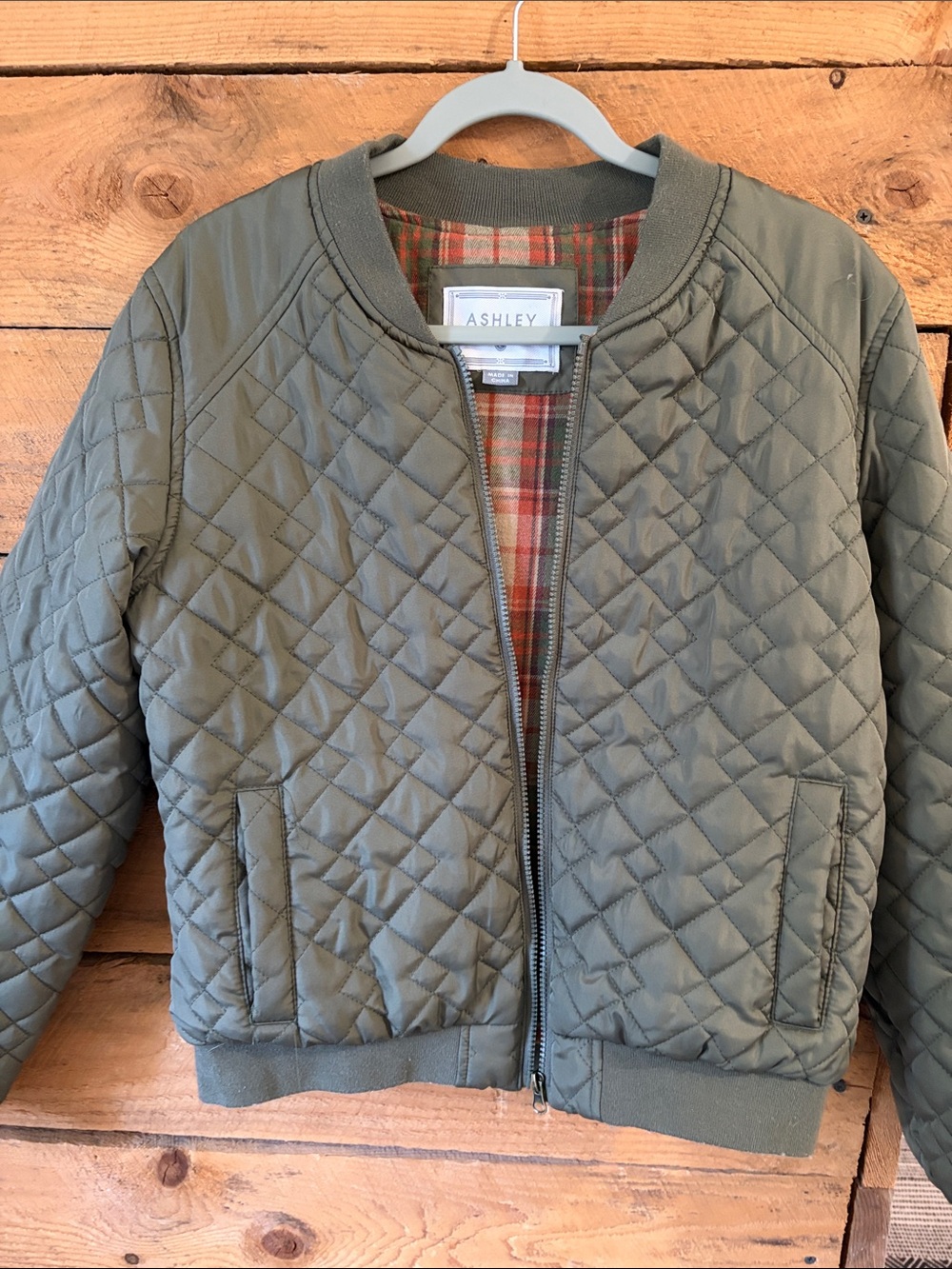 Ashley By 26 International Olive Quilted Bomber Jacket